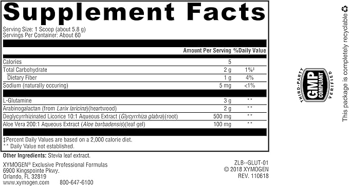 XYMOGEN GlutAloeMine Powder - Supports Gut Health - 3000 mg L Glutamine Powder with DGL Deglycyrrhizinated Licorice, Aloe Vera Extract, Arabinogalactan for GI Health (12.28 oz)
