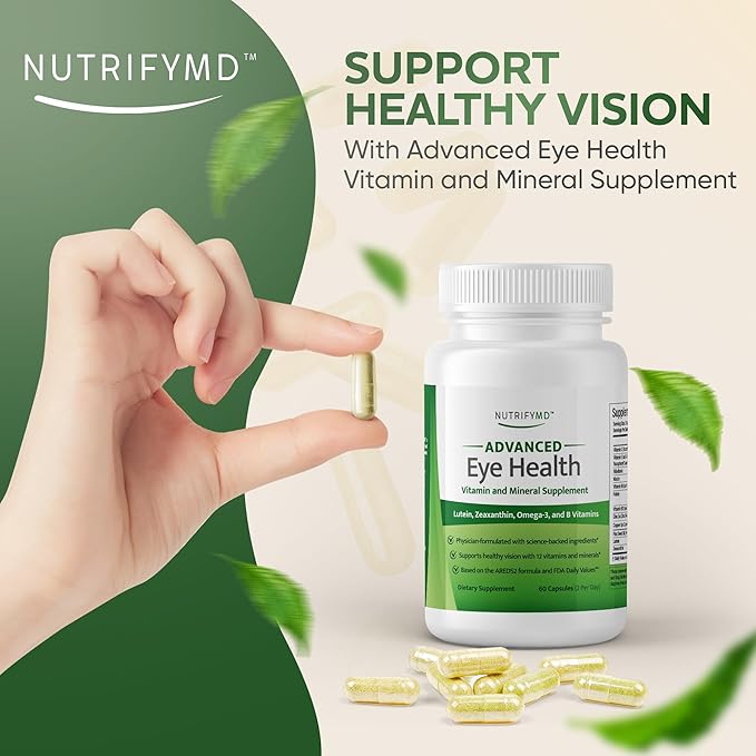 Advanced Eye Health Vitamin and Mineral Supplement with Lutein, Zeaxanthin, Omega-3, and B Vitamins - 60 Capsules