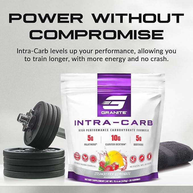 Granite Intra Carb Powder, Strawberry Lemonade Flavor, High-Performance Carbohydrate Blend with Cluster Dextrin, Palatinose, & Dextrose, Supports Energy and Training (20 Servings)