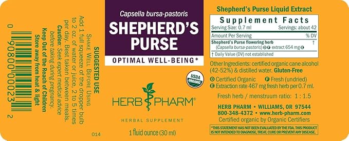 Herb Pharm Certified Organic Shepherd's Purse Liquid Extract, 1 Oz