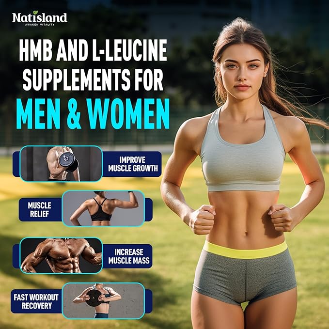 HMB and L-Leucine Gummies, HMB and Leucine Amino Acid Supplements for Men & Women, Muscle Mass & Strength, Muscle Recovery & Health, Sugar-Free, Vegan, Blueberry Flavor, 60 Count