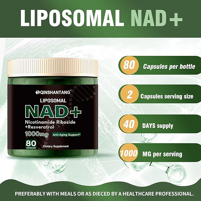 NAD Supplement 1000mg - Liposomal Nicotinamide Riboside Resveratrol with Quercetin | NMN Supplement Alternative for Anti-Aging, Energy, Focus, Boost for Women Men | 80 Capsules, 40 Servings
