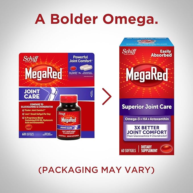 Omega-3 Krill Oil and Joint Supplement - Megared Joint Care 60 softgels - EPA/DHA fatty acids, Antioxidants, Hyaluronic acid, No fishy burp aftertaste as with Fish Oil