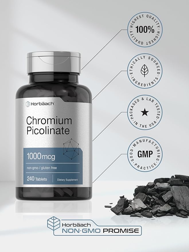 Horbaach Chromium Picolinate 1000mcg | 240 Tablets | Vegetarian Formula | Non-GMO, Gluten Free Supplement