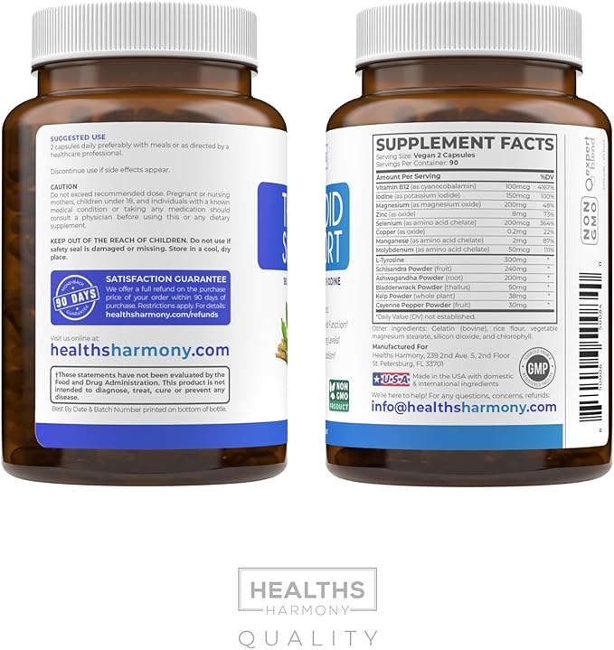 Thyroid Support with Iodine - 180 Capsules (Non-GMO) Improve Your Energy - Ashwagandha Root, Zinc, Selenium, Vitamin B12 Complex - Thyroid Health Supplement for Women and for Men - 90 Day Supply