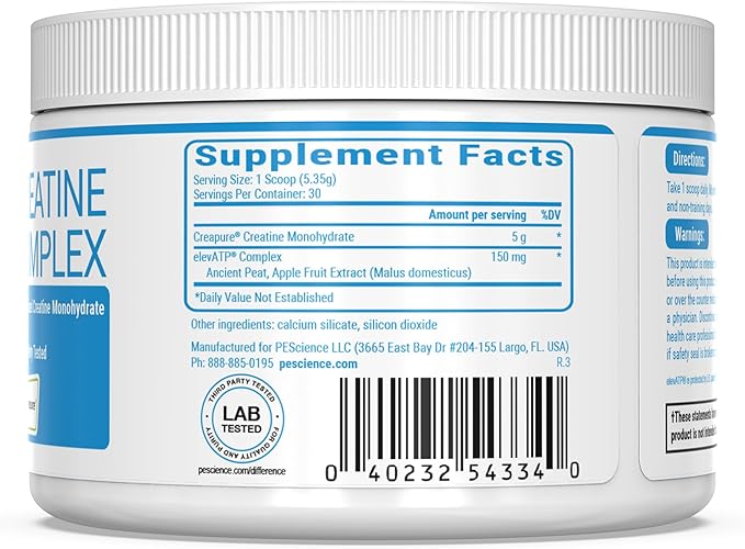 PEScience TruCreatine+ Creapure Creatine Monohydrate Powder, Micronized Creatine with ElevATP, 5g Per Serving, for Men & Women, Supports Muscle Growth, Strength & Recovery, 30 Servings