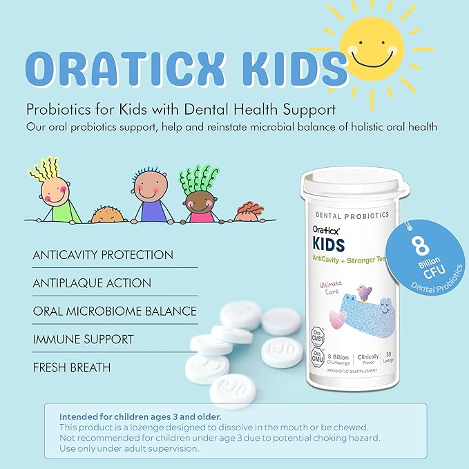 Kids Dental Probiotics for Anti-Cavity + Healthy Teeth and Gums, 8 Billion CFU Probiotics for Oral Health, Yogurt Flavor 2-Pack