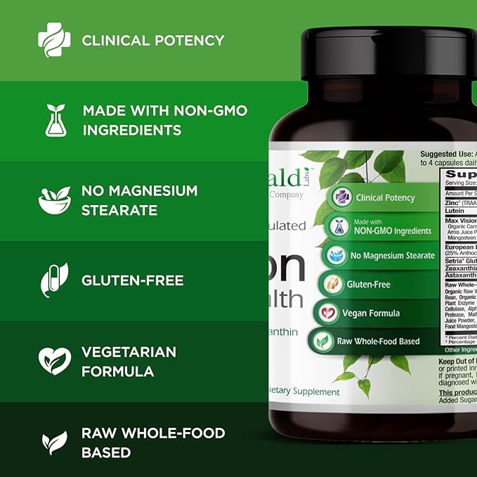 EMERALD LABS Vision Health - Premium Eye Health Supplement with Lutein, Zeaxanthin & Albion Chelated Zinc - Vegan & Gluten-Free - 60 Vegetable Capsules (30-Day Supply)