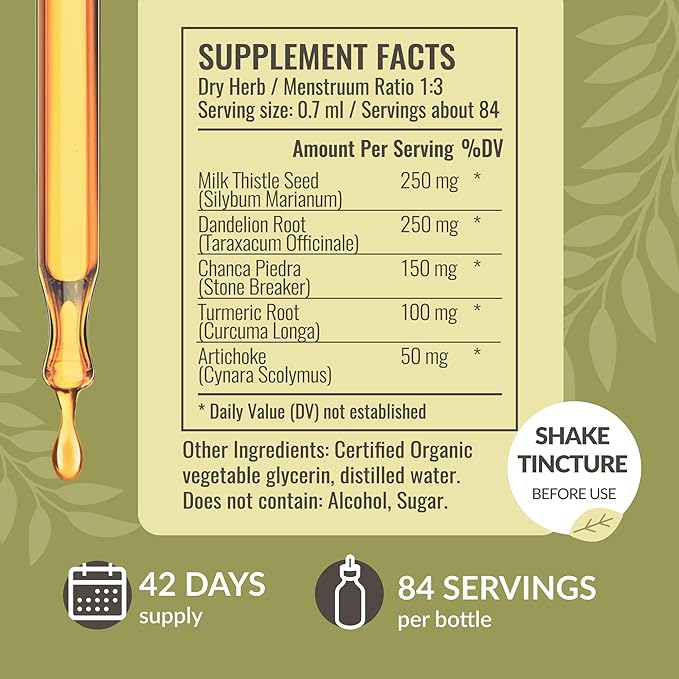 HERBAMAMA Liver Support Tincture - Vegan Liver Detox Liquid Drops with Milk Thistle, Dandelion Root & Chanca Piedra - Non-GMO, Alcohol & Sugar-Free Liquid Cleanse Supplement, 42-Day Supply