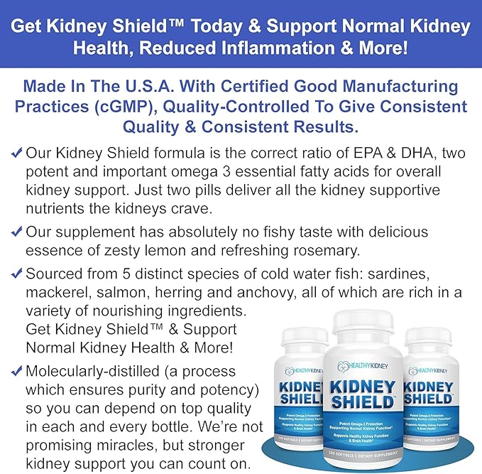 Kidney Shield 2-Pack Kidney Support Supplement Fish Oil Omega-3 Fatty Acid Renal Pills