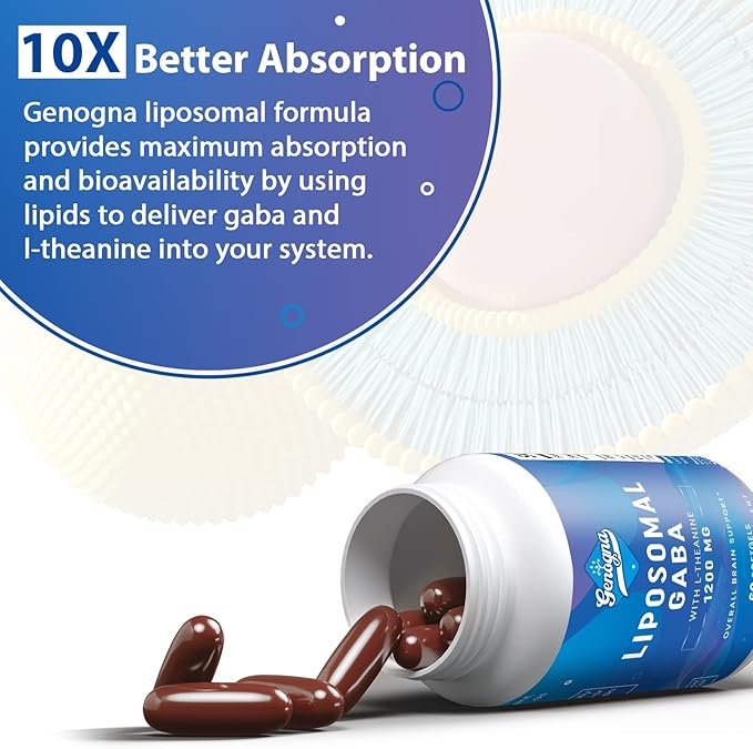 Liposomal GABA with L-Theanine 1200mg - 2 Pack High Bioavailable GABA Supplements,120 Capsules for Adults