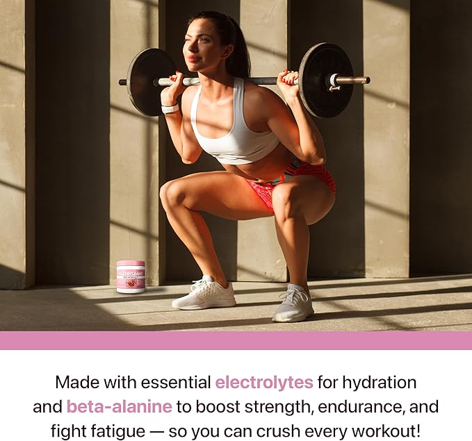 Flat Tummy Pre Workout Powder for Women – Energy, Endurance, and Muscle Support with 3g Creatine, 1.6g Beta-Alanine, Electrolytes – Watermelon Flavor – 30 Servings