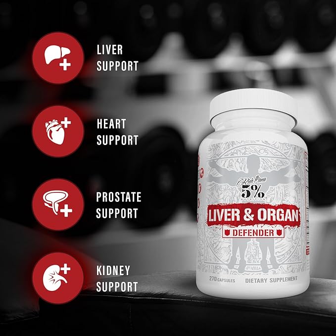 5% Nutrition Rich Piana Liver & Organ Defender Cycle Support Plus NAC | Liver Support, Prostate Supplement, Heart, Kidney, Skin Support | Milk Thistle, Saw Palmetto, Hawthorn Berry (30-90 Servings)