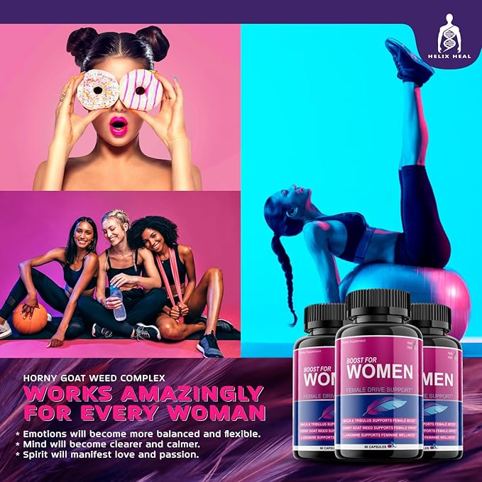 Libido Booster for Women Fast Acting with Horny Goat Weed - Female Desire Pills with Maca Root, Tribulus Terrestris, Ginseng and Hornygoatweed Women - Hormone Balance, Made in USA (60 ct)