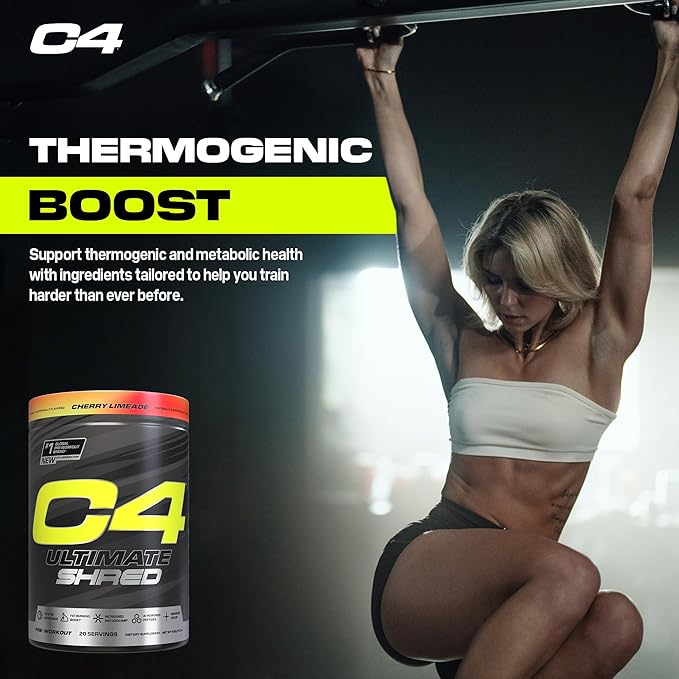 Cellucor C4 Ultimate Shred Pre Workout Powder, Metabolism Supplement with Cayenne Extract+300mg Caffeine+TeaCrine+Dynamine - Pink Lemonade, 20 Servings