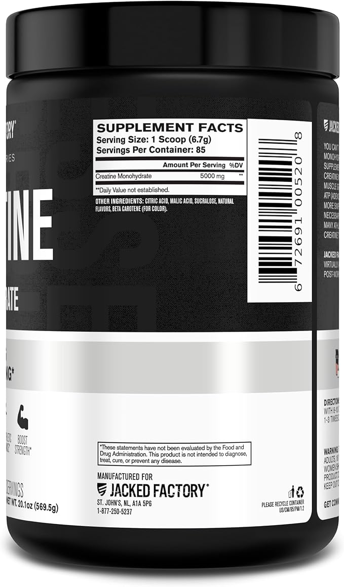 Jacked Factory Flavored Creatine Monohydrate Powder 425g - Creatine Supplement for Muscle Growth, Strength & Performance - 85 Servings, Peach Mango