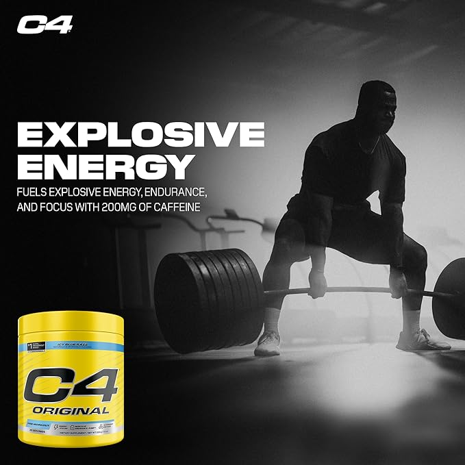 Cellucor C4 Original Pre Workout – Pre-Workout for Endurance, Focus & Performance with 200mg Caffeine, Beta-Alanine, Creatine Nitrate, L-Arginine & PeptiPump – Sugar Free, 25 Servings, ICY Blue Razz