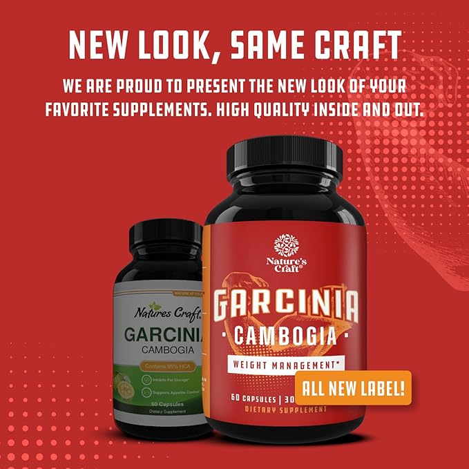 Strong Garcinia Cambogia Extract Capsules with 60% HCA - Non-Stimulant Garcinia Cambogia Weight Loss Supplement with Hydroxycitric Acid & Chromium for Balance, Energy & Metabolism Support - 60 Count