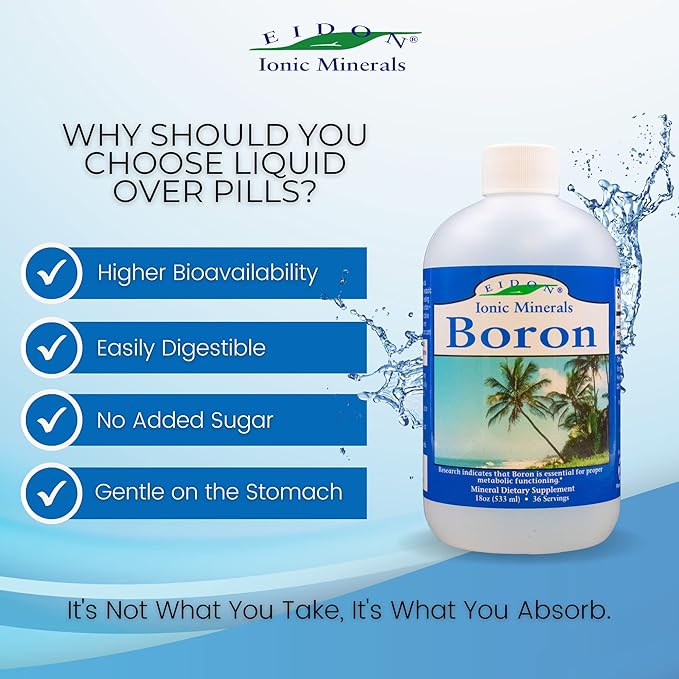 Eidon Ionic Minerals Liquid Boron Drops - Ionic Mineral Boron Supplement, Essential Element to Support Brain and Bone Health, Bioavailable, No Preservatives or Additives - 18 oz