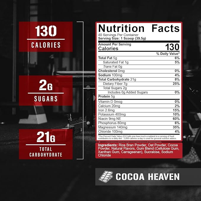 5% Nutrition Rich Piana Real Carbs Rice with Real Food Complex Carbohydrates, Long-Lasting Low Glycemic Energy for Pre-Workout/Post-Workout Recovery Meal, 3.5 lb, 40 Servings (Cocoa Heaven)