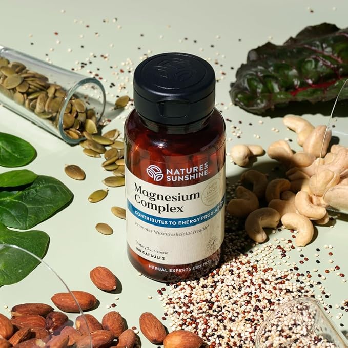 Nature’s Sunshine Magnesium Complex - High Potency Magnesium Supplement with Citrate & Malate for Relaxation, Optimal Absorption, Muscle Function, Energy Production - 50 Servings (100 Capsules)