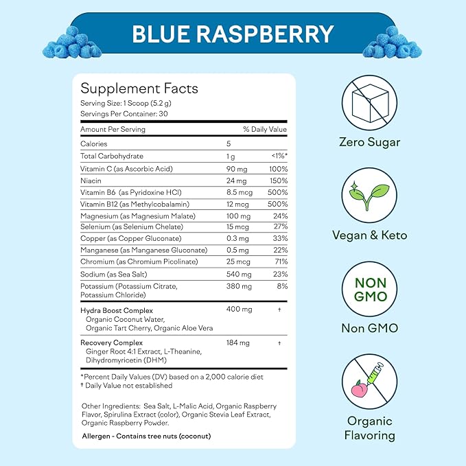 Feel Goods Hydration Hero Electrolyte Powder Bundle, 1,000mg, Magnesium, Organic Aloe Vera, L-Theanine, Vitamin C & B12, Sugar-Free, Keto, Non-GMO – Blue Raspberry & Guava Fresca 60 Servings