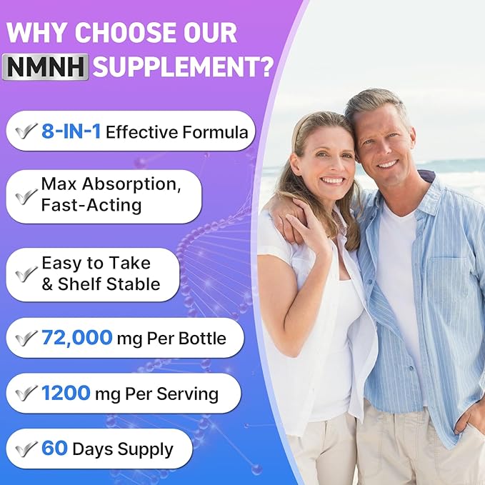 Sublingual NMNH (Dihydronicotinamide Mononucleotide), NMN Supplement Alternative, NAD Supplements for Women Men, with Resveratrol, NR & TMG, NAD+ Levels as We Age, Anti-Aging, Energy, Focus, 6 Pack