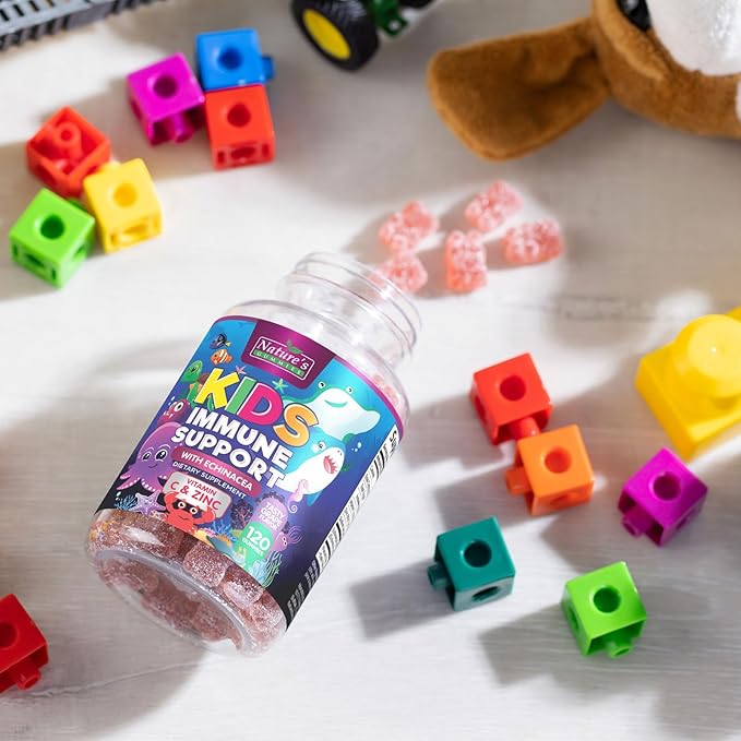 Kids Immune Support Gummies with Echinacea, Zinc & Vitamin C - Berry Flavor Chewable Kids Immunity Gummy Support, Non-GMO Gluten-Free Vegan - Daily Childrens Vitamins with Immune Support - 120 Gummies