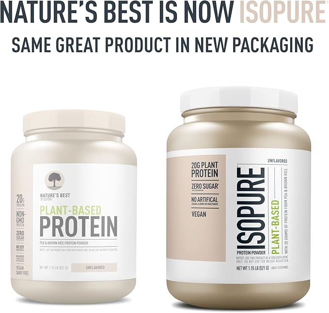 Isopure Plant-Based Protein Powder, Lactose Free, Gluten Free, With Iron, Unflavored, 20g Plant Protein Per Serving, 1.15 Lbs, 20 Servings