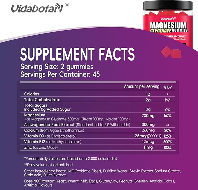 Sugar Free Magnesium Gummies 500mg - High Absorption Magnesium Glycinate, Citrate, Malate with Ashwagandha for Muscle Comfort, Energy Support & Better Zzz –Natural Mixed Berry Flavor, 90 Gummies.