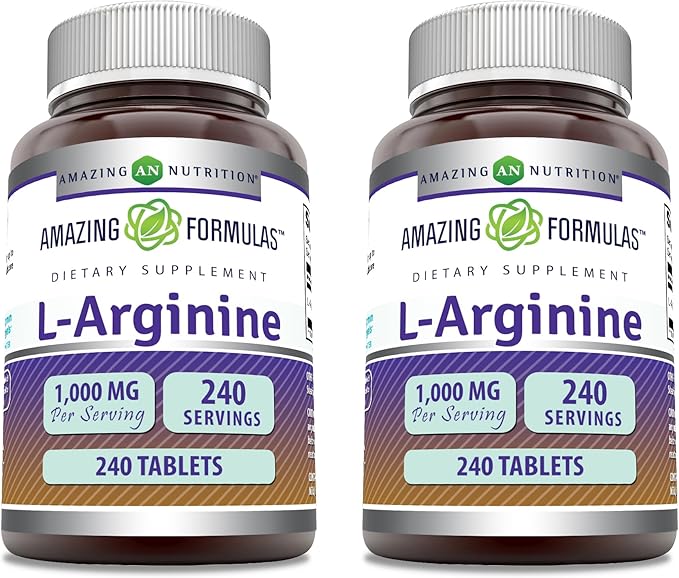Amazing Formulas L-Arginine Supplement | 1000 Mg Per Serving | Tablets | Amino Acid Supplement for Women & Men | Non-GMO | Gluten Free | Made in USA (240 Count | 2 Pack)