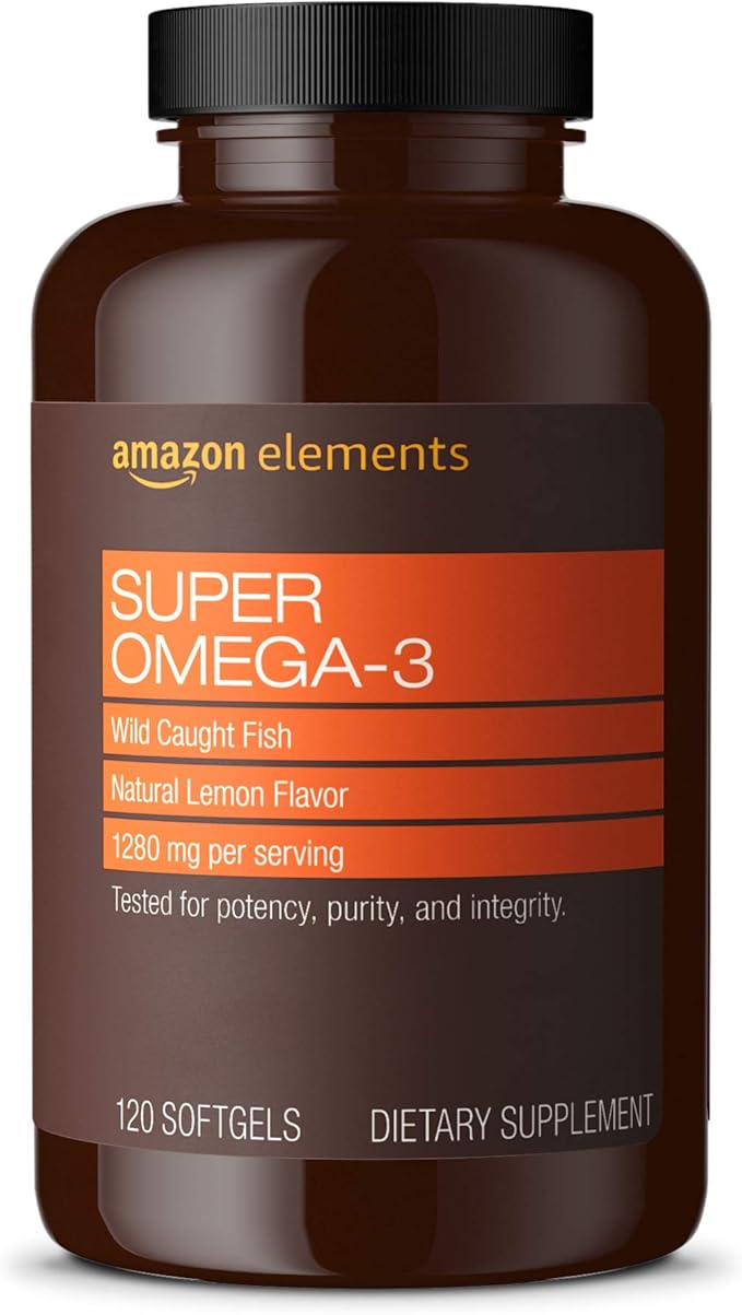 Amazon Elements Super Omega-3 with Natural Lemon Flavor (120 Count) and Vitamin D3 (180 Softgels)