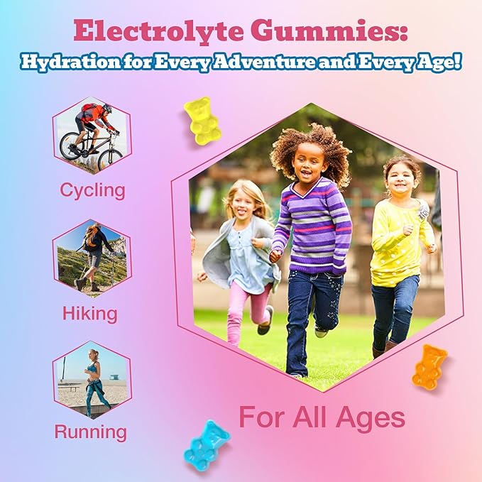 Electrolyte Gummies Sugar Free | Electrolyte Hydration Energy Gummies for Running & Sports - Energy Chews with Calcium & Vitamin C for Kids & Adults, Multiple Mixed Flavors, Gluten-Free, 90 Count
