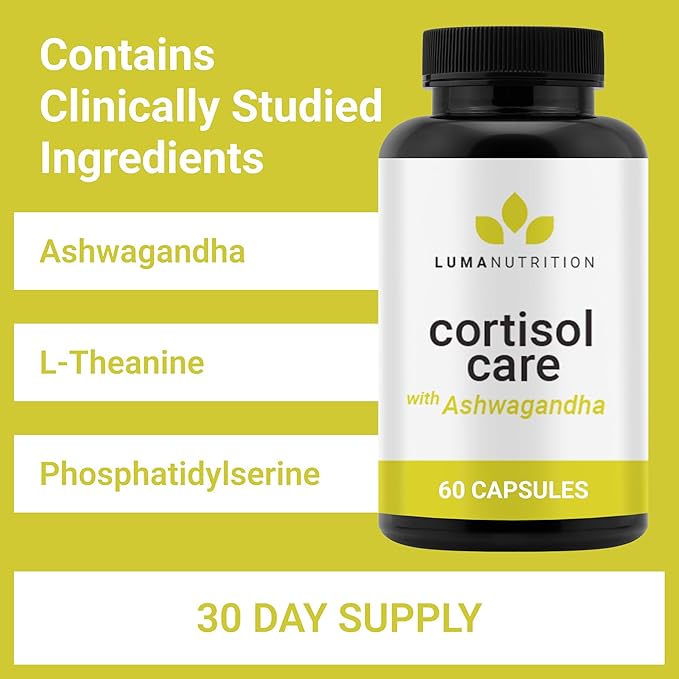 Luma Nutrition Cortisol Supplement - Cortisol Manager - Ashwagandha + L-Theanine - Cortisol Supplements for Women - 60 Capsules