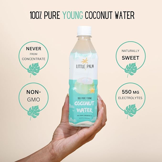 Little Palm - Pure Coconut Water, Made from Young Coconuts, No Sugar Added, Non-GMO, Natural Hydration, Electrolytes, 16.9 fl oz (12-Pack, Original)
