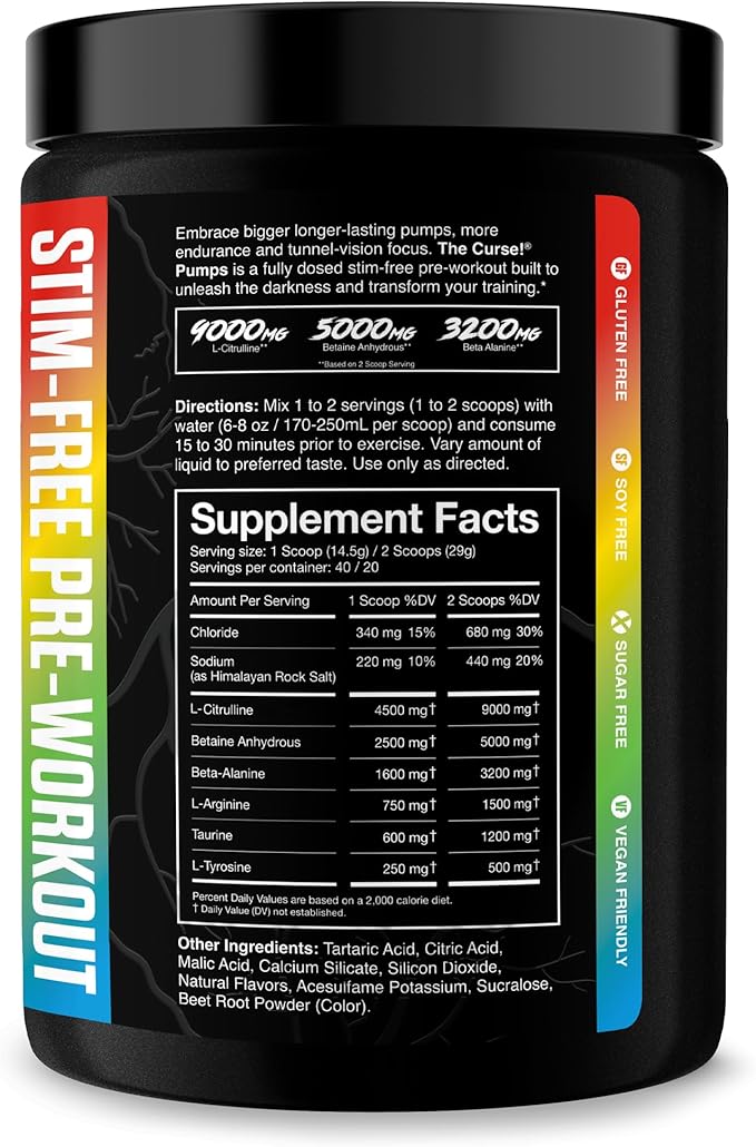 JNX SPORTS The Curse! Pump – Stim-Free Pre-Workout | Sour Candy 40 Serves | Caffeine-Free Pump Pre Workout, Non-Stim Nitric Oxide Preworkout for Men & Women