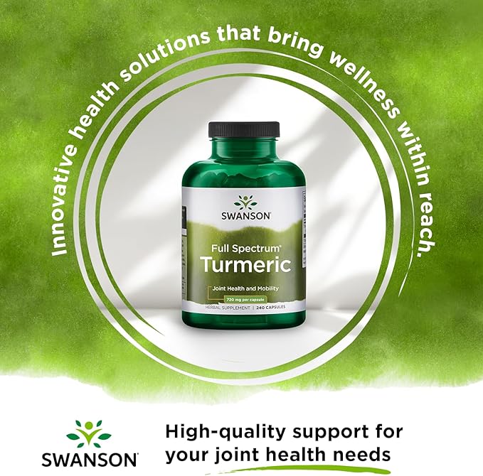 Swanson Turmeric Antioxidant, Joint Health, Cardiovascular, Liver Detox, Mood and Memory Support Supplement Curcuma Longa (Rhizome) 720 mg, 240 Capsules, 120 Servings, 1.44 Grams per Serving