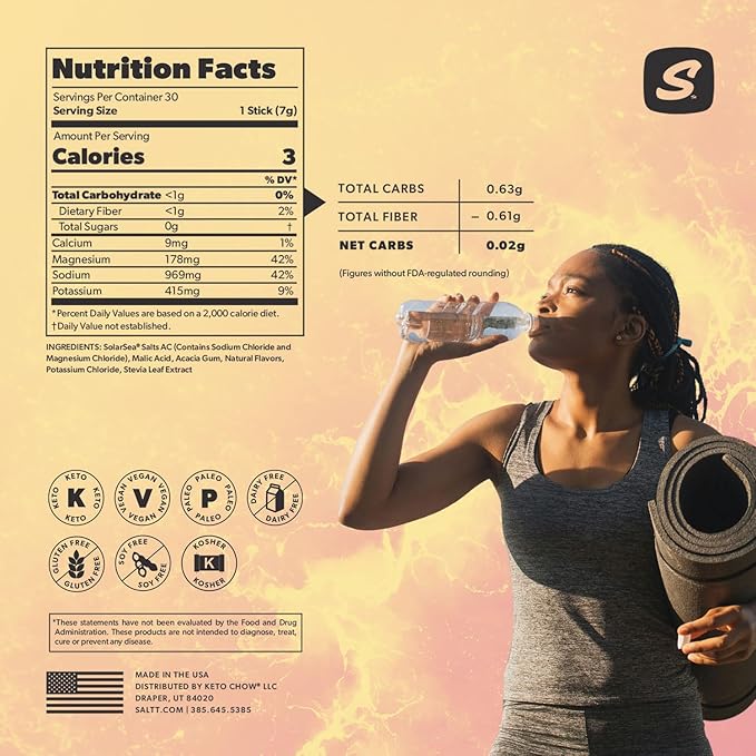 Keto Chow SALTT Electrolytes Powder Flavored Drink Mix - Endless Summer - 30 Hydration Packets - Magnesium, Potassium, Sodium, Trace Minerals - Zero Sugar & Gluten Free - Travel Essentials
