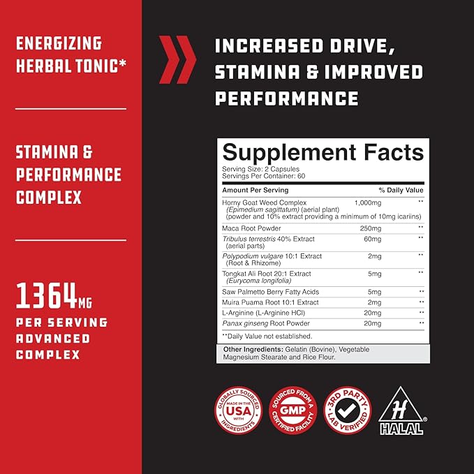 Extra Strength Testosterone Booster for Men - Herbal Testosterone Supplement for Men with Horny Goat Weed Maca Root Tongkat Ali and Saw Palmetto Extract for Muscle Enlargement Stamina and Strength