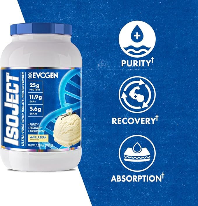 Evogen Isoject - Whey Protein Isolate | Ultra-Pure Whey Protein Powder with Ignitor Enzymes, BCAAs, and EAAs | Enhanced Absorption & Recovery | Vanilla Bean | 25 Servings