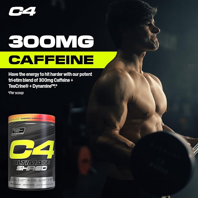 Cellucor C4 Ultimate Shred Pre Workout Powder, Metabolism Supplement with Cayenne Extract+300mg Caffeine+TeaCrine+Dynamine - Pink Lemonade, 20 Servings