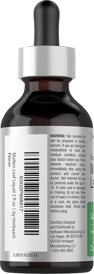 Horbäach Mullein Leaf Extract Drops | 2 fl oz | Alcohol Free Liquid Tincture | Vegetarian, Non-GMO & Gluten Free Herbal Supplement