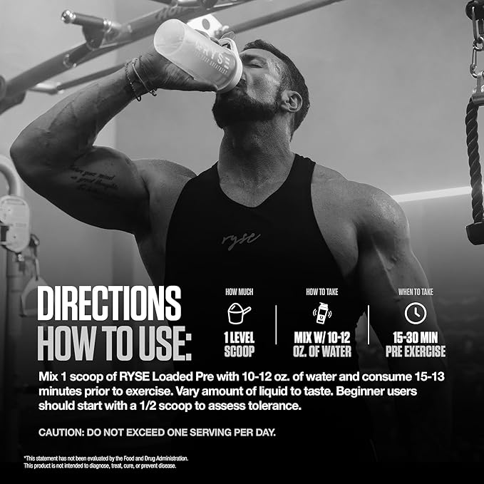RYSE Loaded Pre Workout Powder - Sour Punch Blue Raz - Daily Pre-Workout for Men & Women with 390mg Caffeine, Beta Alanine, and Citrulline for Pump, Focus, and Energy - 30 Servings