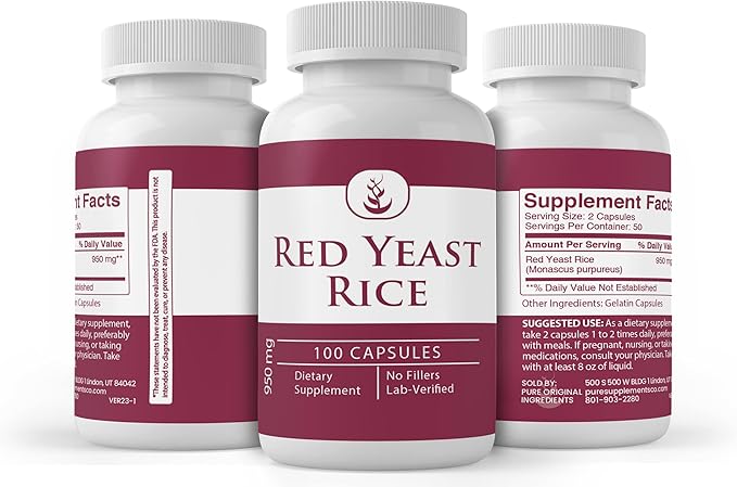 PURE ORIGINAL INGREDIENTS Red Yeast Rice Extract, (100 Capsules) Always Pure, No Additives Or Fillers, Lab Verified