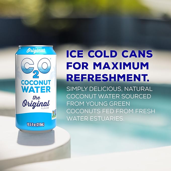 C2O - Coconut Water, The Original Flavor (24 Pack, 3 Boxes of 8) - Made with Fresh Coconut Water - Plant Based, Non GMO Canned Water - Natural Hydration, Electrolytes & Potassium - 24 Cans, 10.5 FL OZ