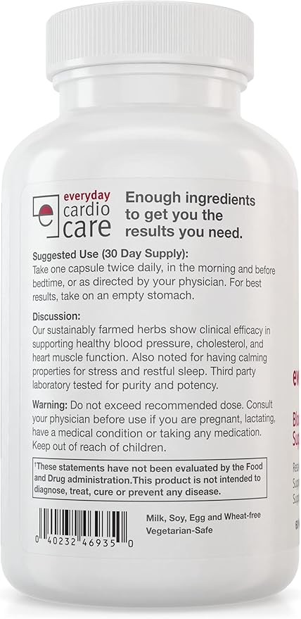 Everyday Blood Pressure Support and Hypertension Supplement - Hawthorn Berry, Arjuna, Magnesium, and Rauwolfia for Heart Health, Circulation, and Cholesterol Support (30 Day Supply, 60 Capsules)