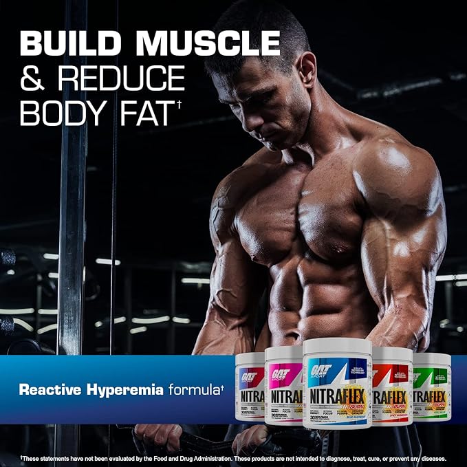 GAT SPORT NITRAFLEX Burn, Pre Workout Thermogenic Powder, Tropic Thunderburst, 30 Servings