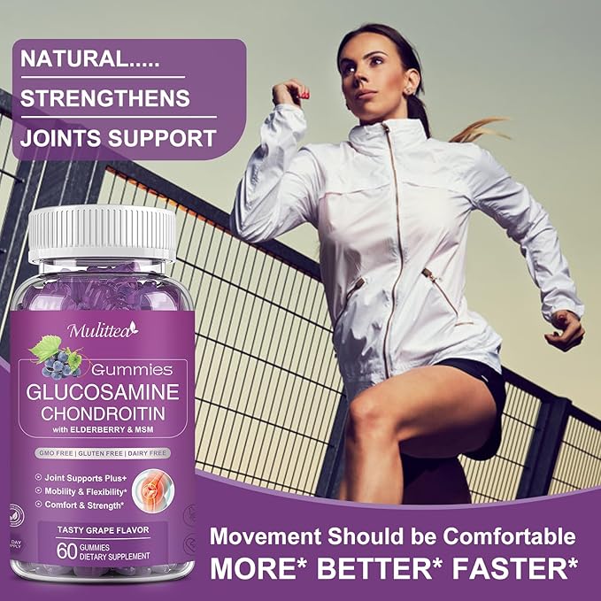 Glucosamine Chondroitin Gummies - Extra Strength Joint Support Supplement with MSM & Elderberry for Natural Joint, Antioxidant Immune Support for Adults, Men & Women-Sugar-Free (2 Pack)