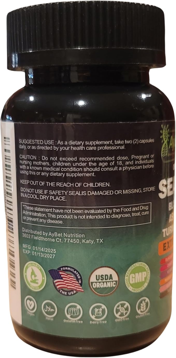 Organic Irish Sea Moss, Black Seed Oil, Ashwagandha, Turmeric,Ginger Capsule, Bladderwrack, Burdock, VIT C&VIT D3, Elderberry, Manuka Honey, Dandelion, Yellow Dock, Apple Cider Vinegar, Halal, Vegan