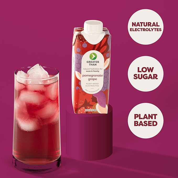 Greater Than Lactation Supplement Support, Coconut Water, Vitamins & Electrolyte Drink for Breastfeeding & Immune Support, Lactation Cookies Alt, Gluten Free, Low Sugar, 24 Pack, Pomegranate Grape